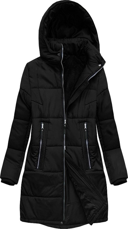 PIKOWANA DAMSKA KURTKA ZIMOWA Z KAPTUREM CZARNA (B2627)