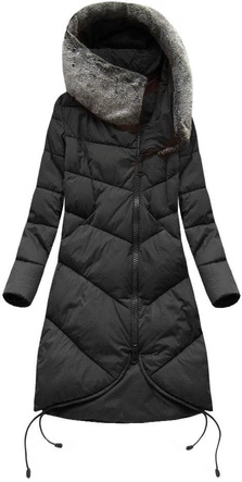Długa kurtka zimowa z kapturem czarna (7755BIG)