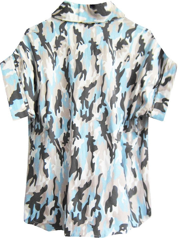 BAWEŁNIANA KOSZULA W MORO BŁĘKITNO-SZARA (0823)