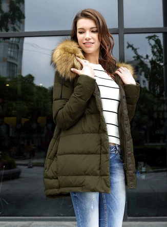 KURTKA Z PUCHEM NATURALNYM KHAKI (8062)