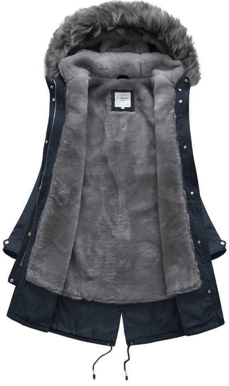 DŁUGA ZIMOWA PARKA DAMSKA Z PODPINKĄ GRANATOWO-SZARA (1802)