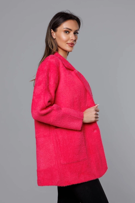 Krótka wełniana narzutka alpaka fuksja (7108-1)