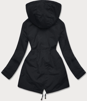 Cienka parka z ozdobnym wykończeniem czarna (16M9068-392)