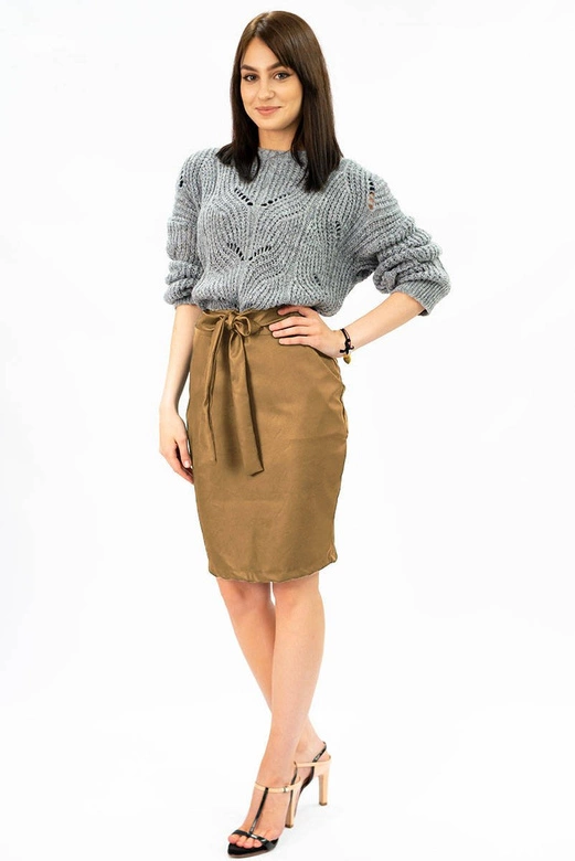 OŁÓWKOWA SPÓDNICA Z EKOSKÓRY JASNOBRĄZOWA (528ART)