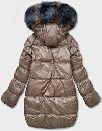 Dwustronna kurtka oversize grafitowo-beżowa (h-1088-62)