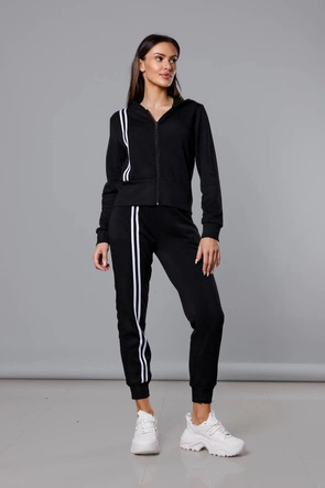 Dres damski z ozdobnymi pasami czarny-biały (KK0052)