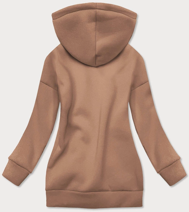 DŁUGA BAWEŁNIANA BLUZA DAMSKA Z KAPTUREM KARMELOWA (749ART)