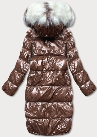 Dwustronna metaliczna kurtka zimowa brązowo-beżowa (p21-7901-296+62)