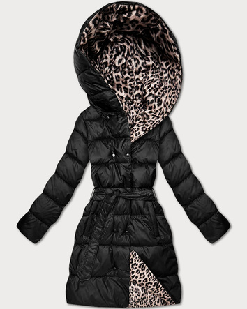 Dwustronna kurtka zimowa plus size czarna/panterka (M6-6008-1)