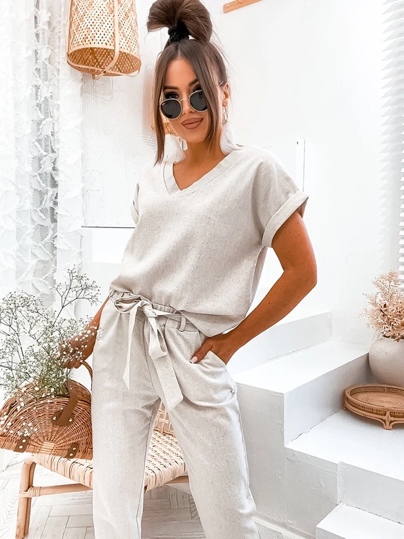 Komplet z lnem beżowy (751)