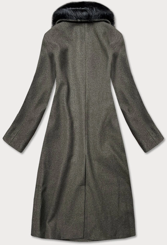 Długi płaszcz z futrzanym kołnierzem khaki (20201202)