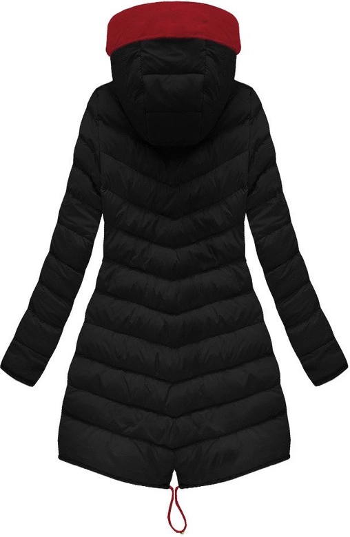 DWUSTRONNA DAMSKA KURTKA ZIMOWA Z KAPTUREM BORDOWO-CZARNA (W632)