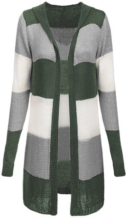 DŁUGI SWETER Z KAPTUREM KHAKI-SZARY (122ART)