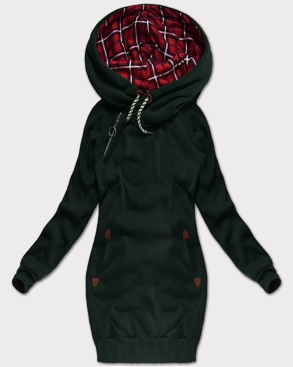 Długa bluza damska ciemny zielony (AMG-738/1)