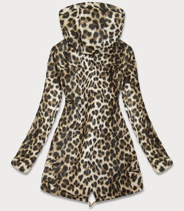 DWUSTRONNA PARKA DAMSKA Z KAPTUREM CZARNA-PANTERKA (W354BIG)