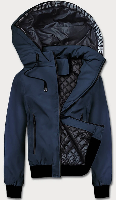 Sportowa kurtka męska z kapturem granatowa (5M3111-215)