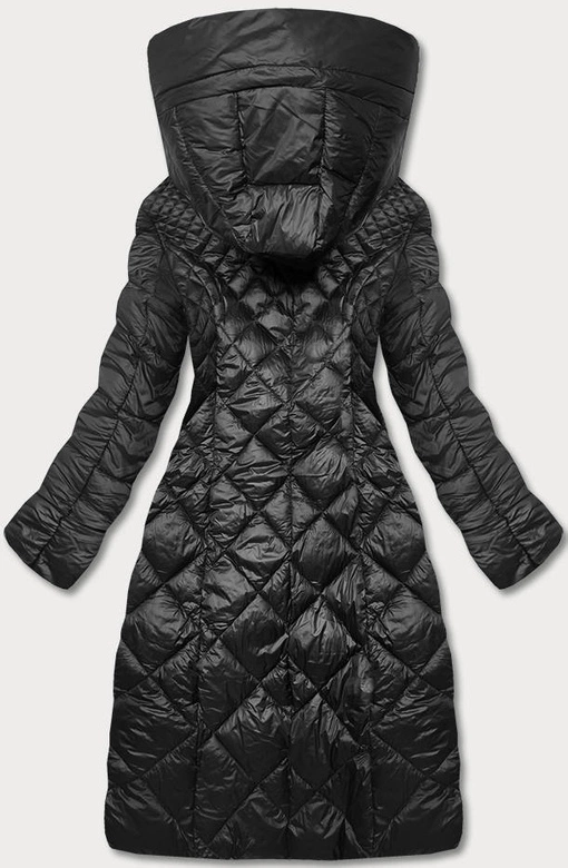 Długa kurtka pikowana damska czarna (ag1-j9082)
