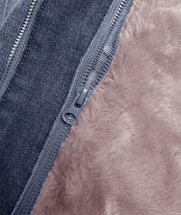 Krótka damska kurtka jeansowa na futrzanej podpince S'West niebieski/różowy (B8047-50081)