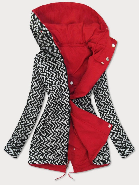 DWUSTRONNA KURTKA PARKA DAMSKA CZERWONA/KROPKI (W662BIG)