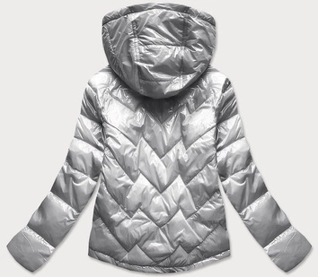 Pikowana kurtka damska z kapturem srebrna (b9562)