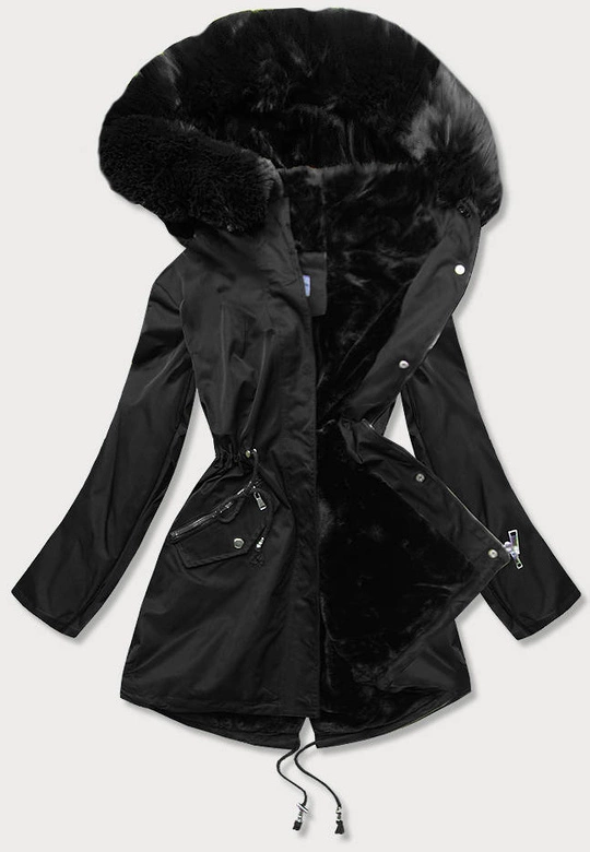 KURTKA ZIMOWA DAMSKA Z FUTRZANĄ PODSZEWKĄ CZARNA (B2718-1)