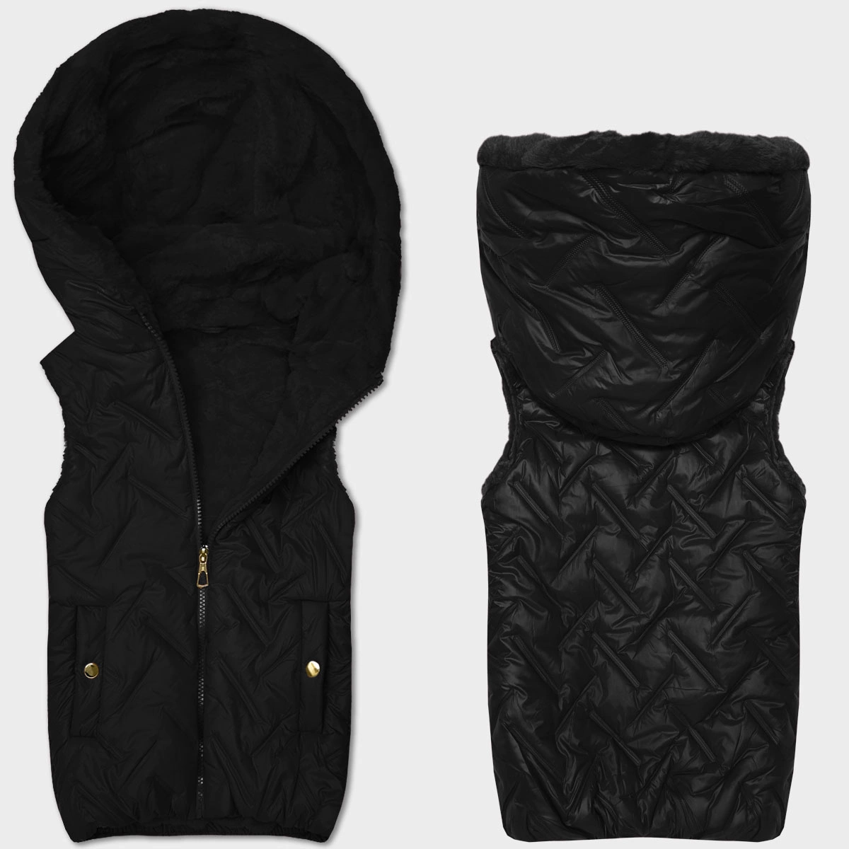 Damska kamizelka na futrze S'West czarna (B8252-101)