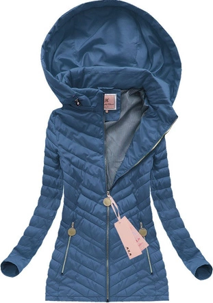 PIKOWANA KURTKA Z KAPTUREM NIEBIESKA (W625BIG)