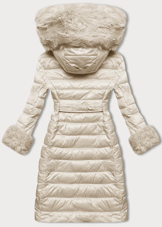 Puchowy płaszcz damski na guziki perłowy (5M3160/1-281)
