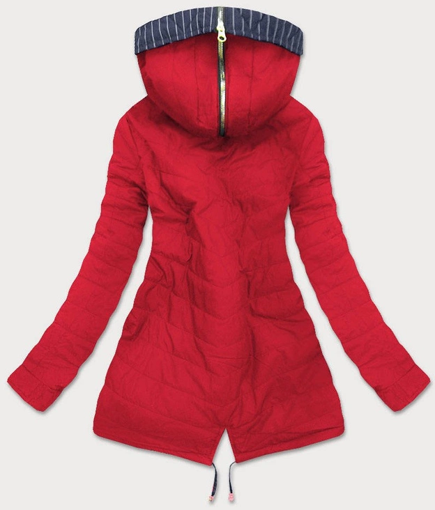 DWUSTRONNA KURTKA Z KAPTUREM W PASKI GRANATOWO-CZERWONA (W659)