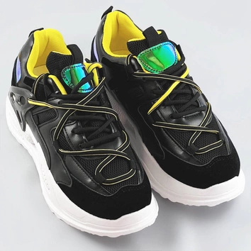 Sneakersy damskie z podwójnymi sznurówkami czarne (7001)
