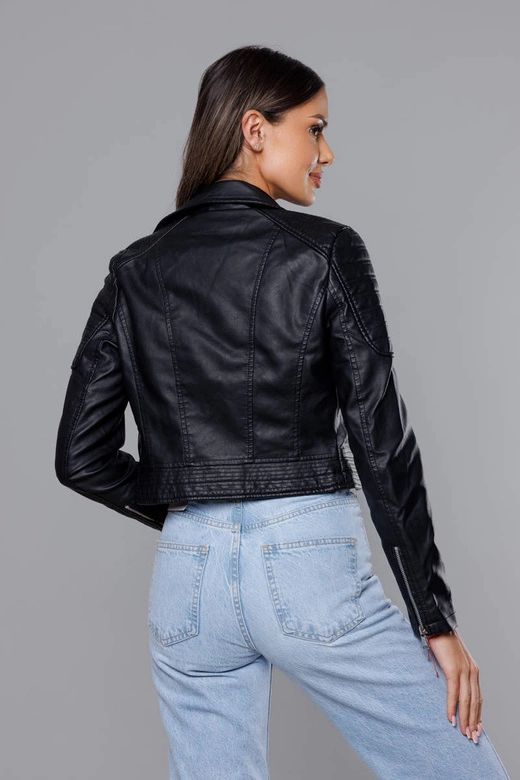 Krótka ramoneska ze skóry ekologicznej czarna (11Z8028)