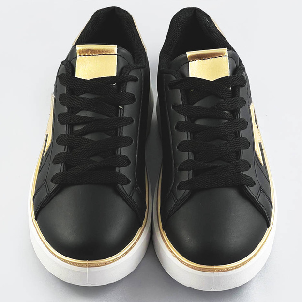 Sznurowane sneakersy z gwiazdką czarny-złoty (bb126a)