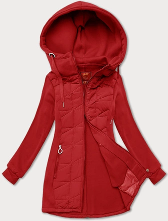 Rozpinana bluza damska z łączonych materiałów LHD ciemna czerwona (AMG-165)