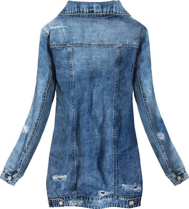 DŁUGA JEANSOWA KURTKA Z KOŁNIERZEM I PRZETARCIAMI (5508)