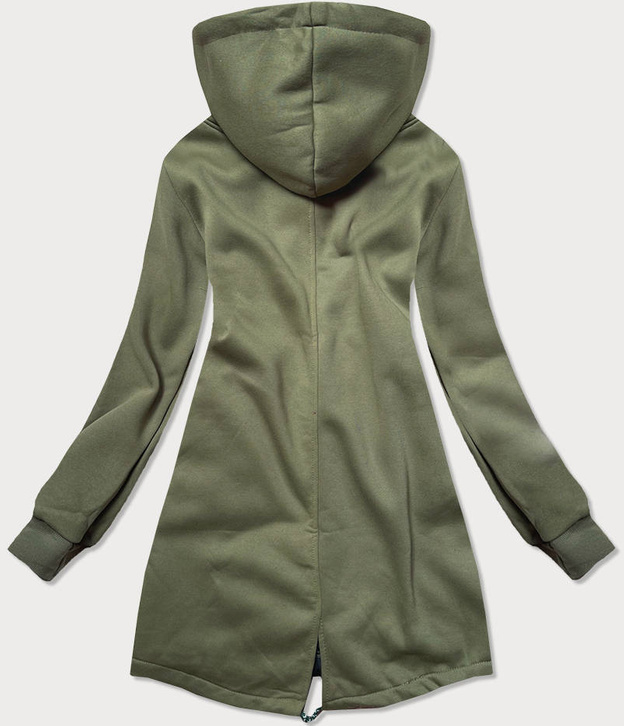 Rozpinana długa bluza damska khaki (amg-819)