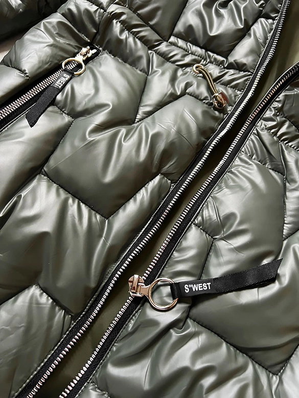 Kurtka zimowa damska ściągana w talii khaki S'west (B8177-11)