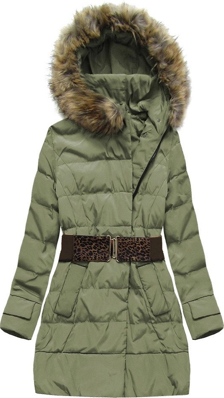 ZIMOWA KURTKA DAMSKA Z KAPTUREM I PASKIEM KHAKI (1976)