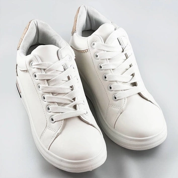 Sportowe buty na ukrytym koturnie biało-beżowe (666-16)