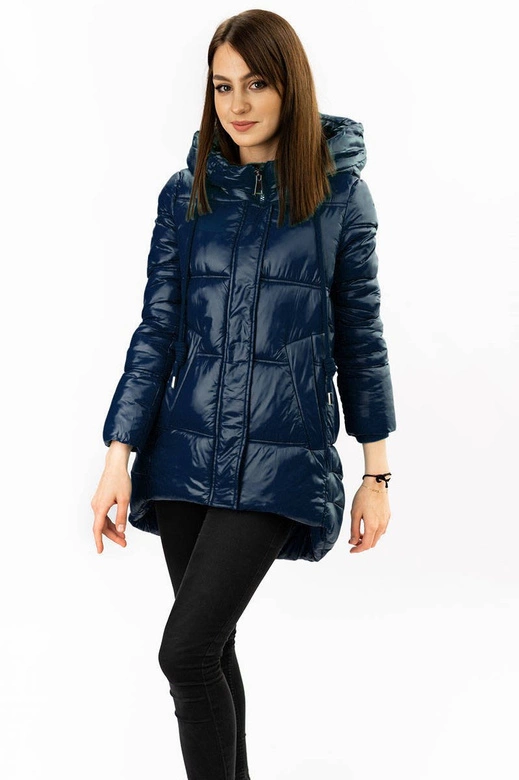 ASYMETRYCZNA DAMSKA KURTKA PIKOWANA GRANATOWA (7658)