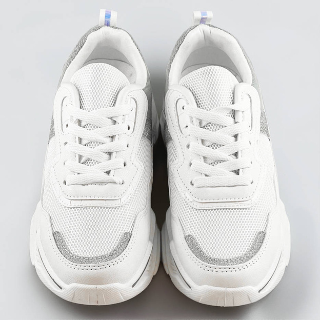 Sneakersy damskie z brokatowymi wstawkami biało-szare (lu-2)