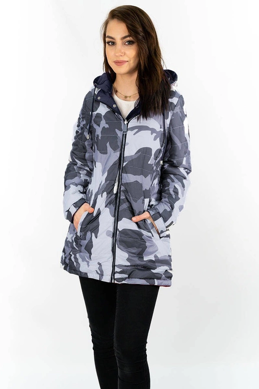 DWUSTRONNA PARKA DAMSKA Z KAPTUREM GRANAT-MORO (XW665X)