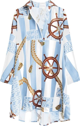 KOSZULA OVERSIZE WE WZORY BIAŁO-BŁĘKITNA (301ART)