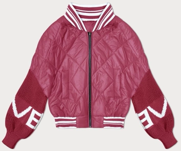 Kurtka damska bomberka ze swetrowymi rękawami różowa (2439)