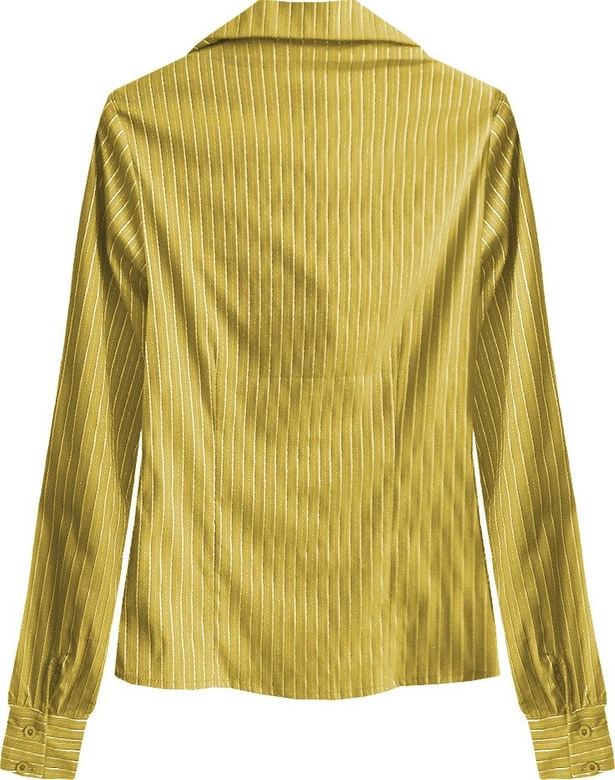 KOSZULA W PASKI Z KORONKĄ ŻÓŁTA (11072)