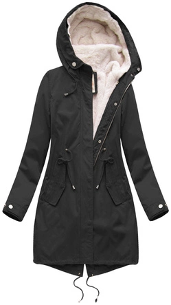 Zimowa damska parka z podpinką i kapturem czarna (7626BIG)