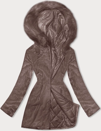 Dwustronna kurtka damska pikowana - futro coffee (H-897-89)