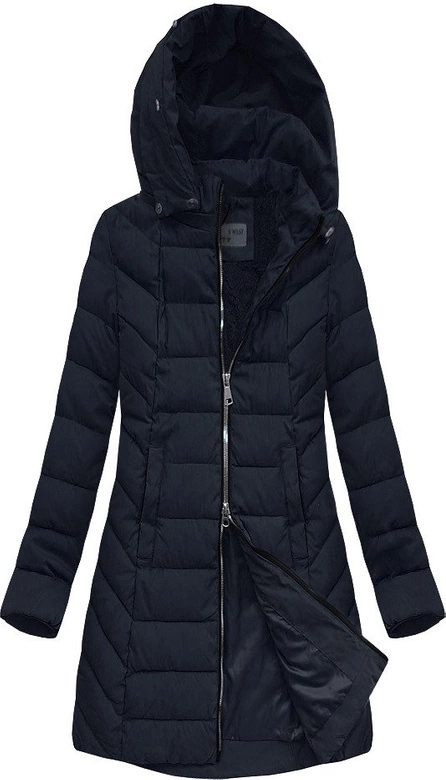 PIKOWANA DAMSKA KURTKA ZIMOWA Z KAPTUREM GRANATOWA (B2645)