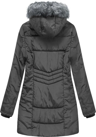 DŁUŻSZA PIKOWANA KURTKA Z KAPTUREM CIEMNOSZARA (B2625-30)