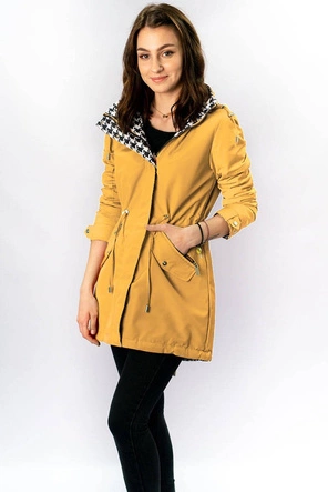 DWUSTRONNA KURTKA PARKA DAMSKA ŻÓŁTA-PEPITKA (W353-1)