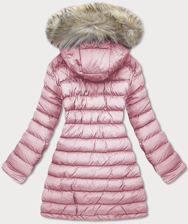 Dwustronna damska kurtka zimowa z kapturem granatowo-różowa (w631)